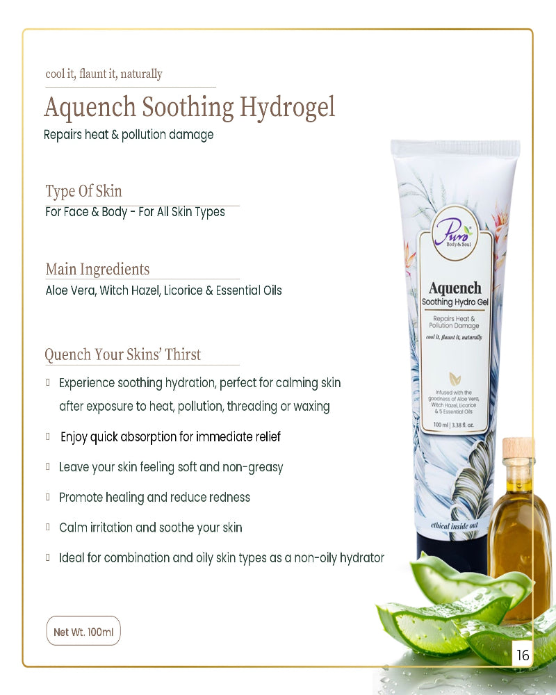 Puro Body & Soul Aquench Soothing Hydro Gel, 100g Tube