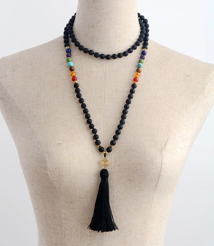 Black Onyx 7 Chakra Mala Necklace 108 Beads