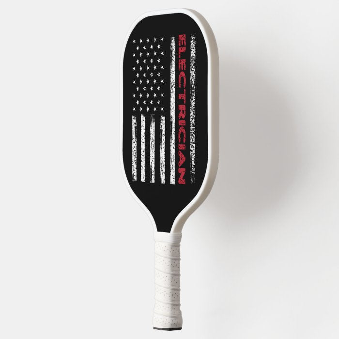 American Flag With Words Electrician Pickleball Paddle