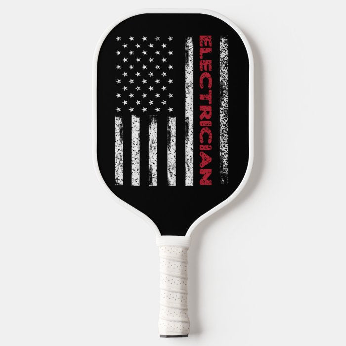 American Flag With Words Electrician Pickleball Paddle